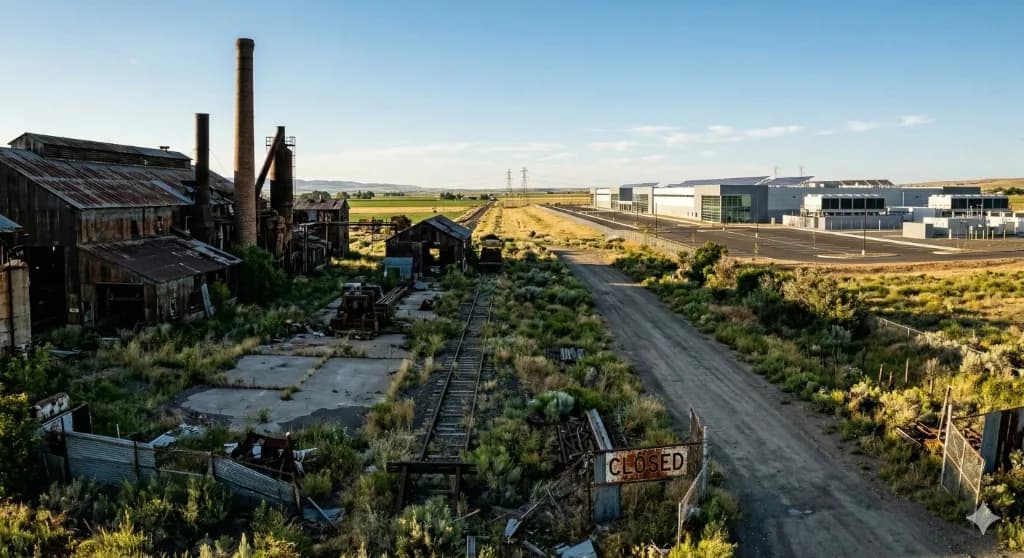 Old industrial facility next to modern data center
