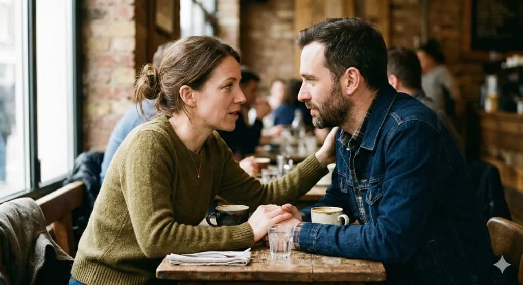 Couple having a serious discussion at a table